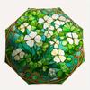 Stained Glass Window Panel with White Flowers and Green Leaves Decorative Artwork for Home or Garden Decoration (Circular) Umbrella, Hallo
