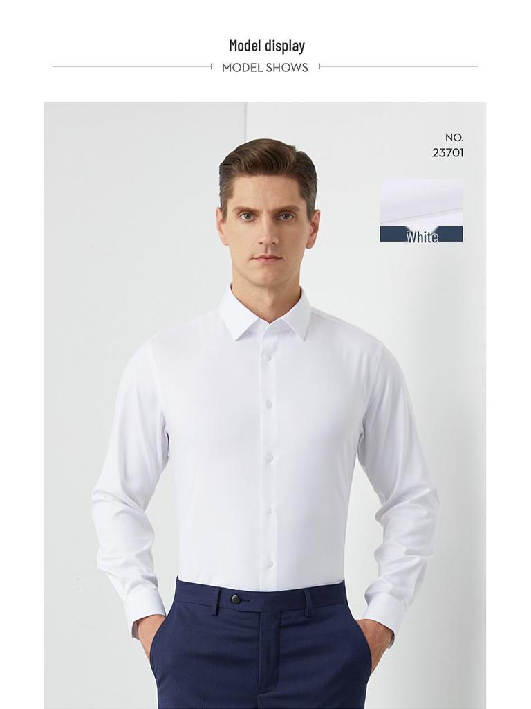 Herren Modal Stretch Langarmhemd - Bügelfrei Weiß, Frühlings- & Herbststil, Anpassbares LOGO, Berufskleidung.