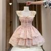 Girl floral dress women's summer milk sweet little flying sleeve princess cake dress waist fluffy skirt