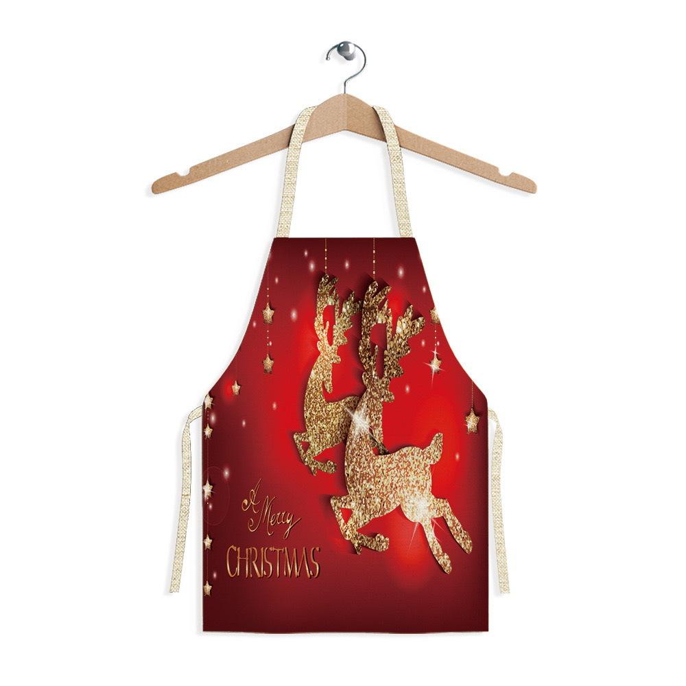 Christmas Snowflake Reindeer Gingerbread Man Print Linen Apron Sleeveless Dirty Resistant Cooking Bib 47x38cm 68x55cm