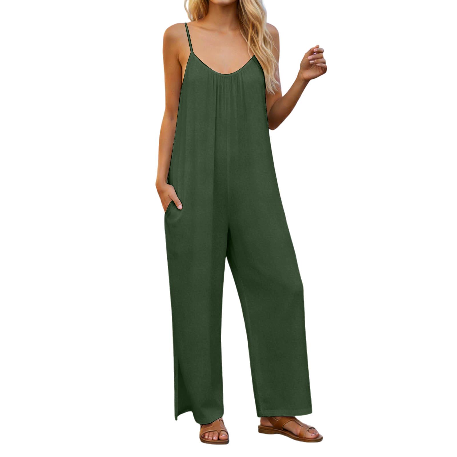 Women s V-neck Waist Cinched Fashionable Jumpsuit Wide Leg Pants S