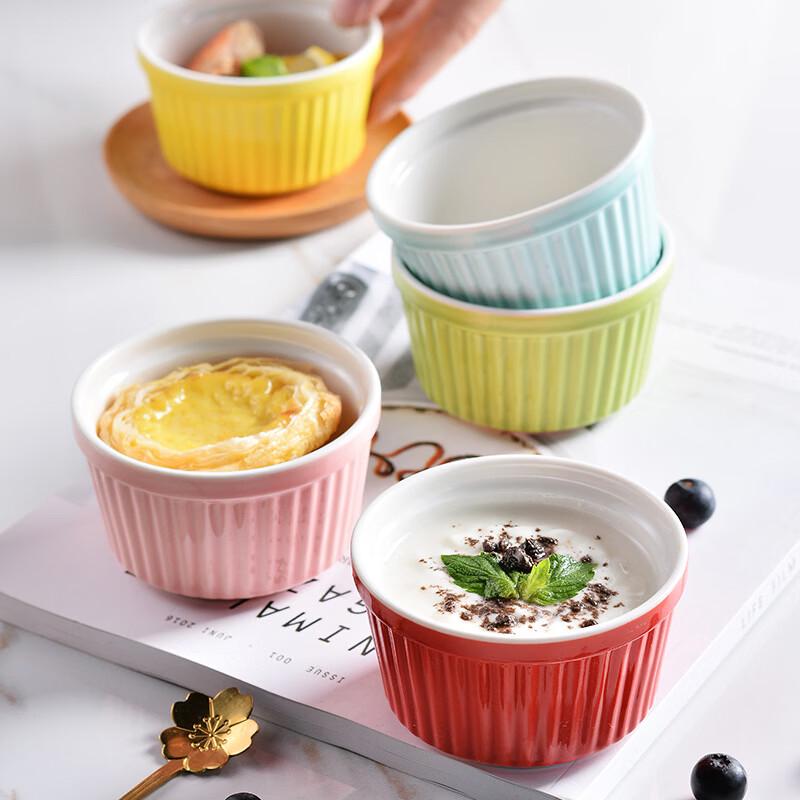 Orange Striped Ceramic Souffle Baking Bowls, Set of 4