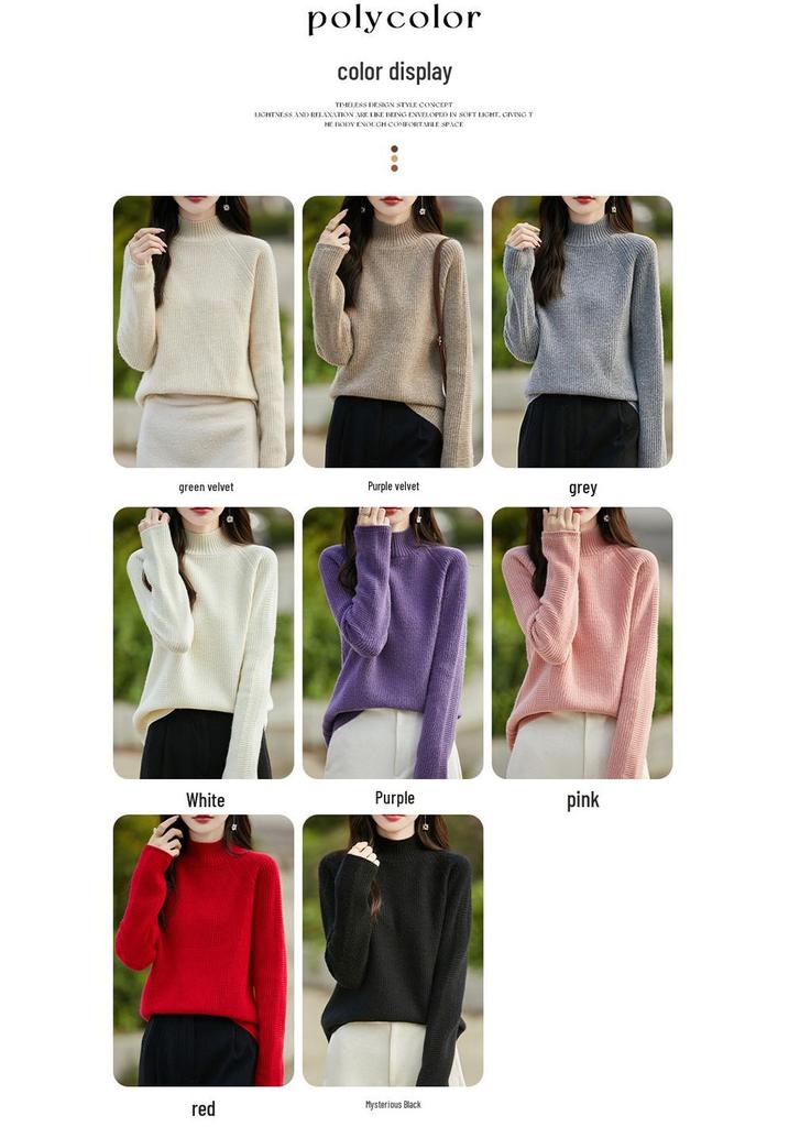 Benmingnian Women’s Heavyweight Pure Wool Cable Knit Sweater: Semi-High Neck, Extra Thick, Loose Fit, with Raglan Sleeves.