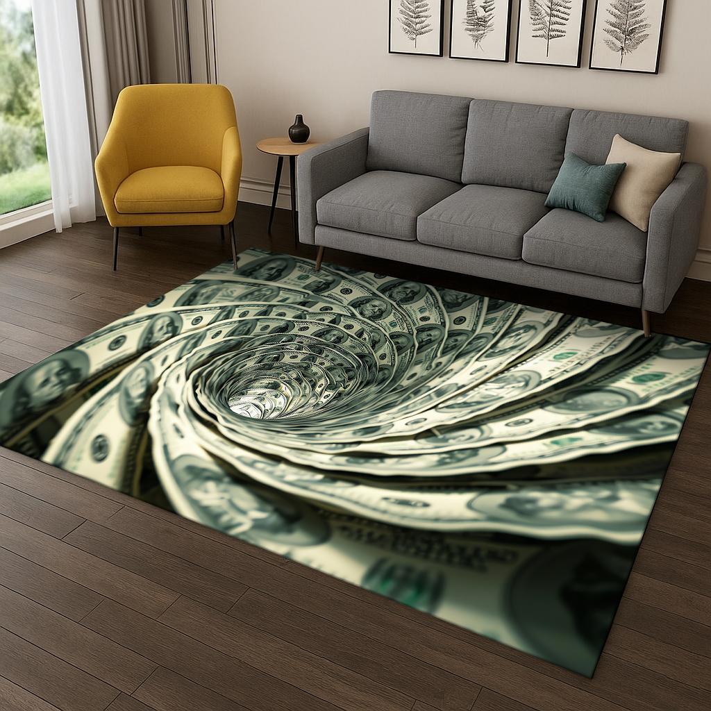3D Amerikansk Dollar Euro Pund Pengar Illusion Matmatta för Vardagsrum Soffa Hem Sovrum Kök Dörrmatta Dekor, Lekrum Halkfri Matta