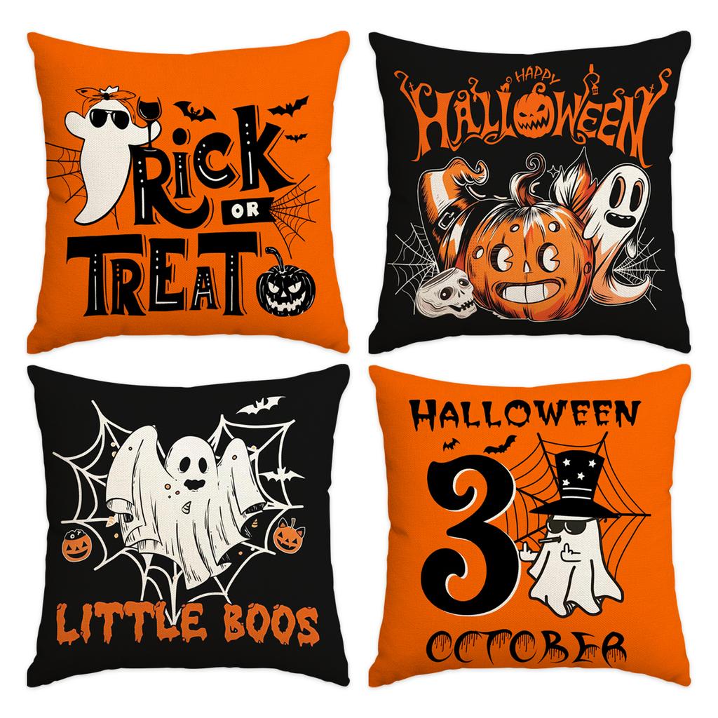 1/4Pcs Halloween Pillow Cover, Spider Web, Witch Castle, Pumpkin Pattern Printed Backrest Cover, Halloween Sofa Decoration,