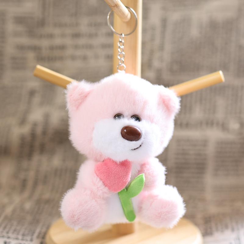 Cute Tulip Bear Plush Keychain Cartoon Stuffed Doll Toy Lovely Plush Keyring Backpack Pendant Birthday Christmas Gifts