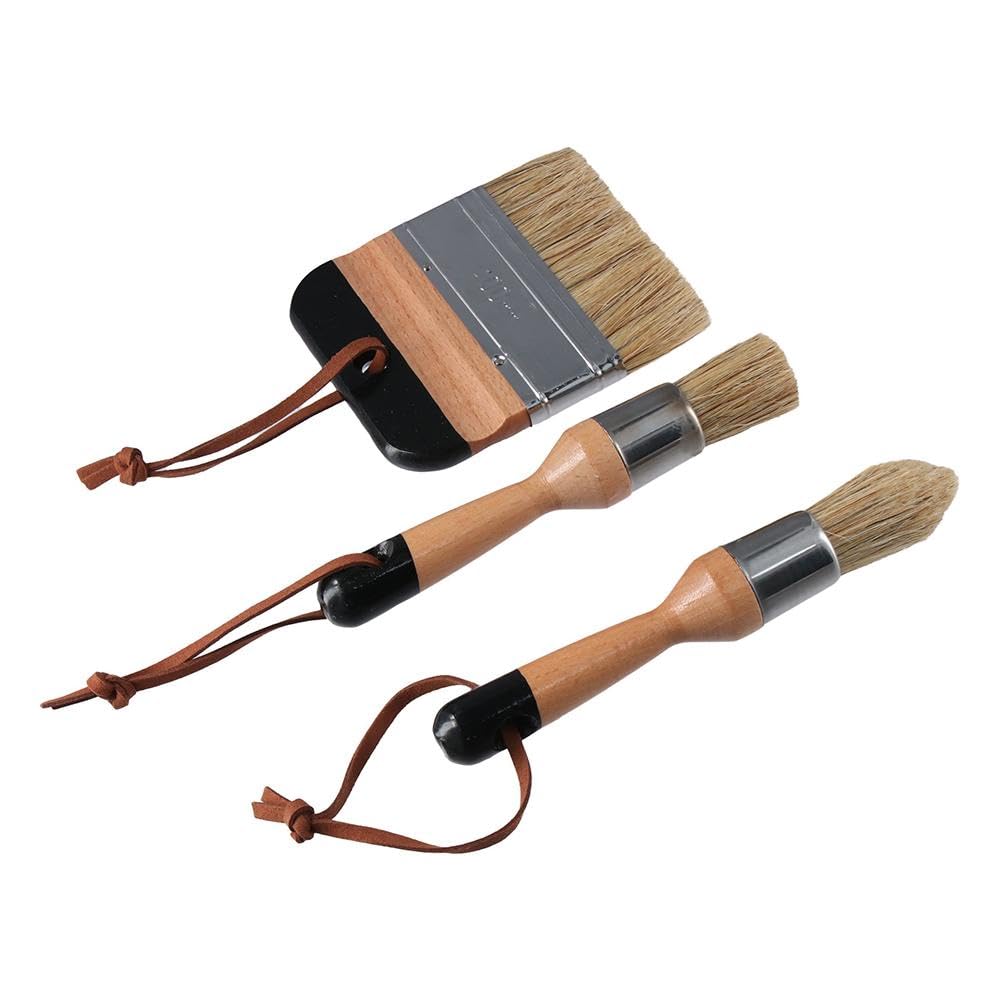 Qicarkey Chalk and Wax Paint Wooden Handle Oval Brushes with Flat and Round Pointed Bristles for Acrylic Stencil Brushes 3-Piece Brushes, Painting,