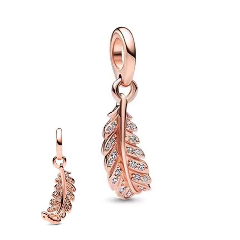 Plated Rose Gold Sparkling Pink Air Balloon & Levelled Heart Charm Bead Fit Original Sier Bracelet DIY Jewelry