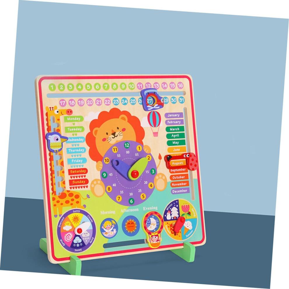 1Satz Multifunctional Wooden Toy for Interactive Clock Learning Game Weather Recognition Early Education Activity