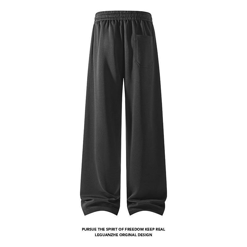 American high street new sweatpants men's casual scimitar sports trousers rivet autumn wide leg loose middle waist cotton