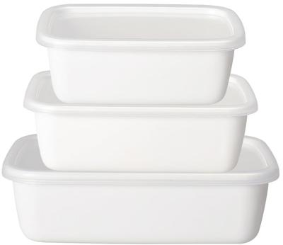 Noda Enamel Storage Container Enamel Heat Resistant Square Rectangle Deep S M L Size 3 Size Set with Seal Lid Contents Visible White Series Made In