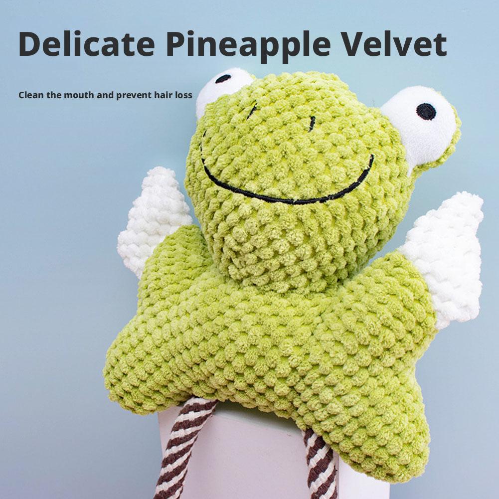 Bite-Proof Squeaky Plush Dog Toys Cleaning Teeth Cartoon Duck Frog Shape Pet Squeeze Sound Toy Soft Fun Sound