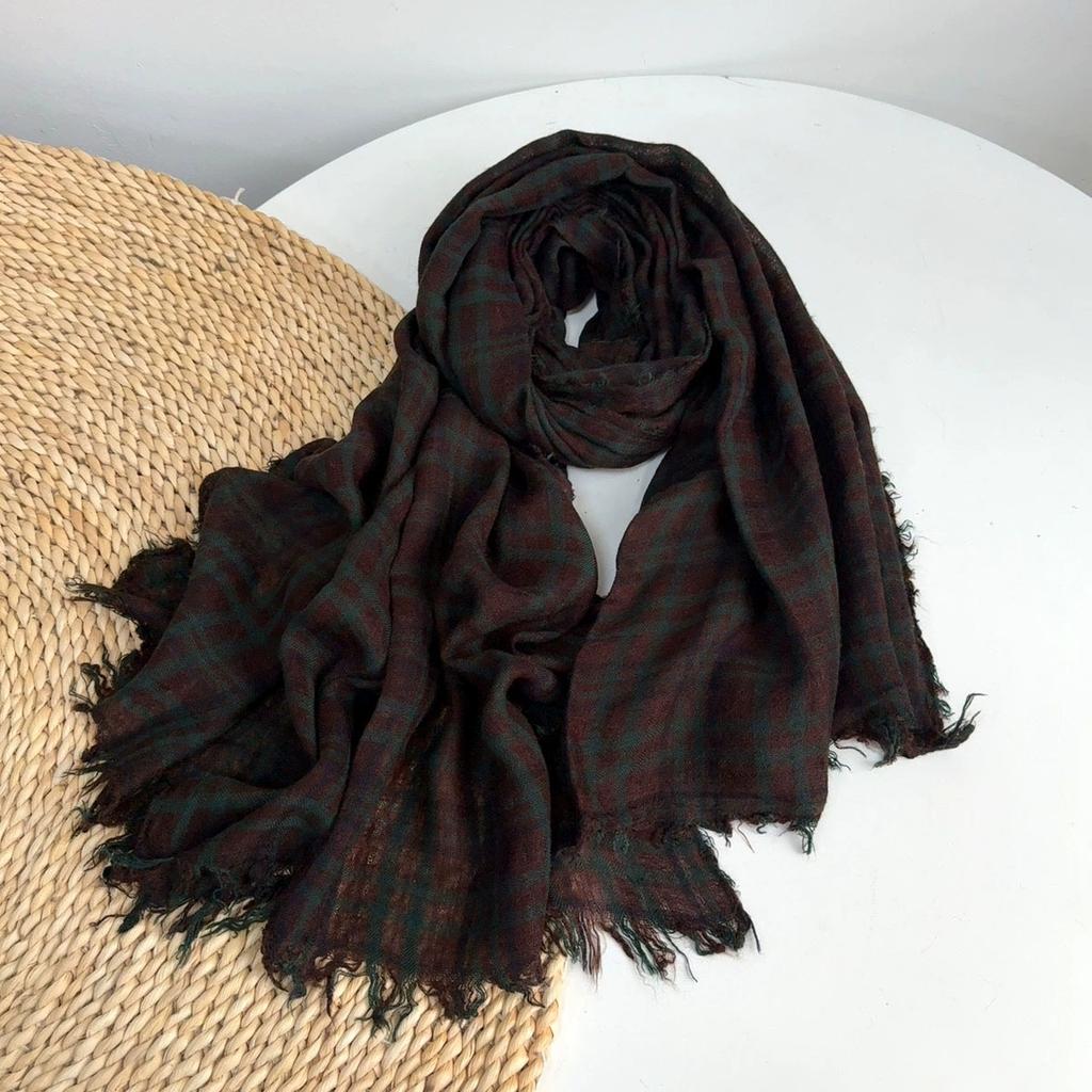 Retro British Wool Blended Scarf For Women Autumn And Winter Warm Plaid Scarf Outerdoor Stole Versatile Long Scarf 90*200Cm