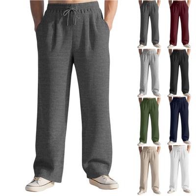 Men Textured Straight Leg Loose Pants Casual Relaxed Fit Workout Stretch Trousers Bottoms