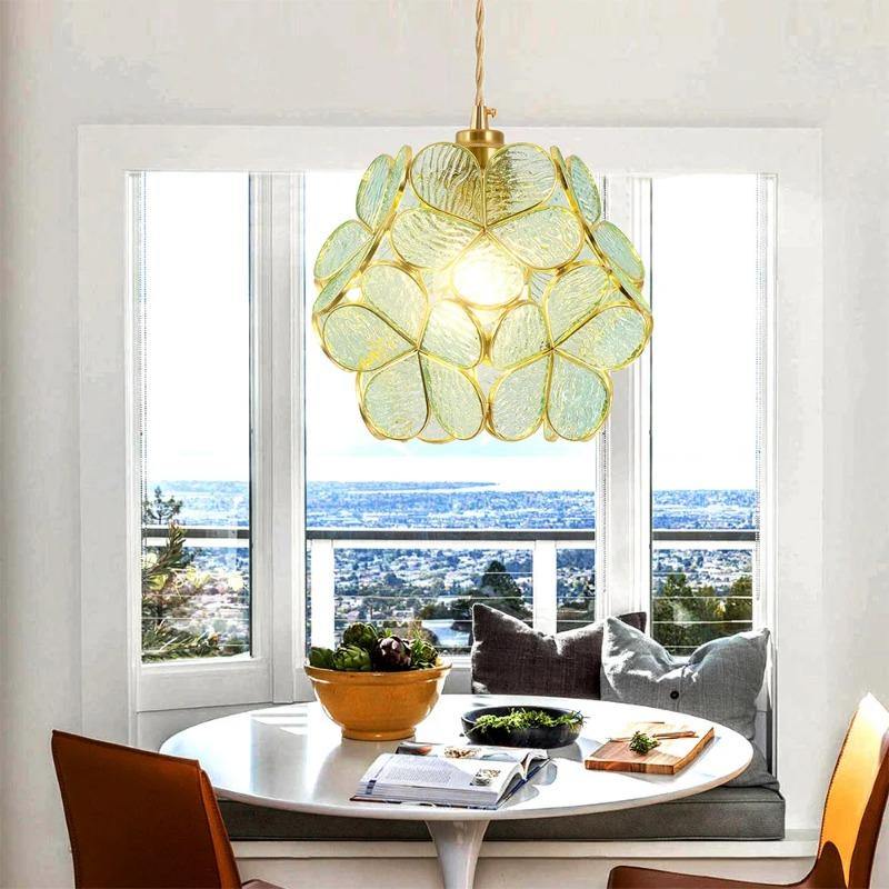 

Стеклянные подвесные светильники Светодиодный потолочный светильник Домашний декор Люстра Подвесной цветочный фонарь Подвесные люстры Светильник кухонный остров зелёный