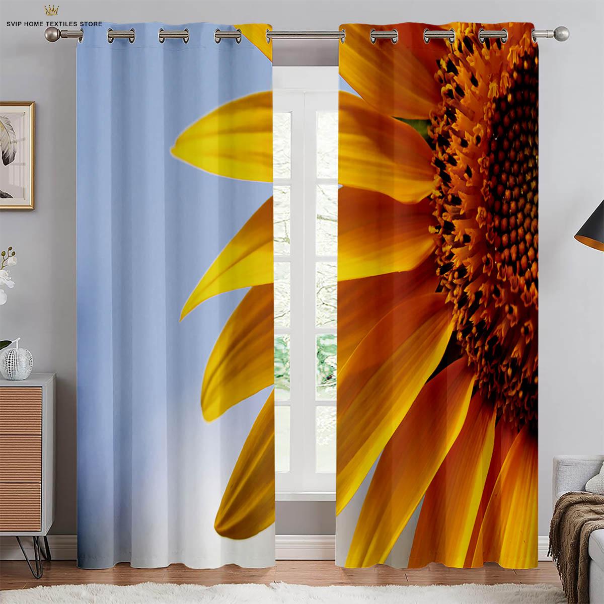 

Sunflower Vintage Floral Print Print Printcurtains, Pastoral Stylecurtains, Bedroom Space, Living Space, Homestay, Ornamental, Can Be Customize W50X130H(CM)X2PCS&Rod pocket