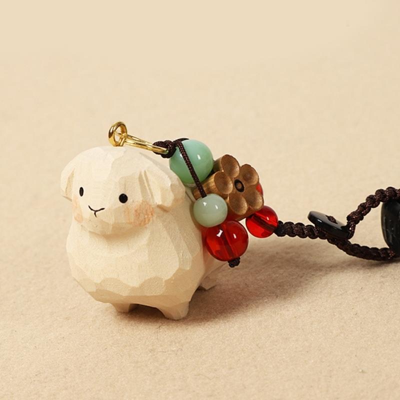Handmade Wooden Lamb ornaments Animal Keyring Decorative For key Backpacks Gift