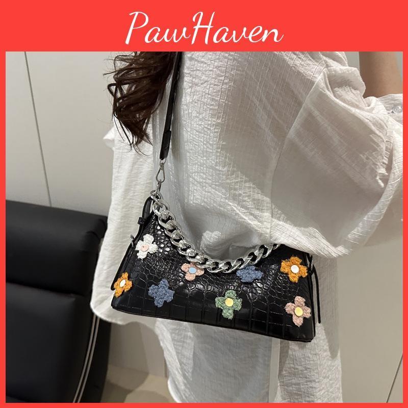 And Flower Fashion Chain Decoration Stone Texture Women Casual Bag Shoulder