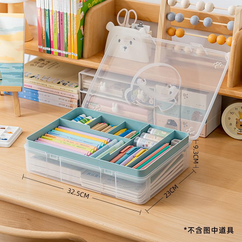 Large Capacity Double-layer Transparent Marker Pen Storage Box, High-value Desktop Double-layer Storage Pen Holder