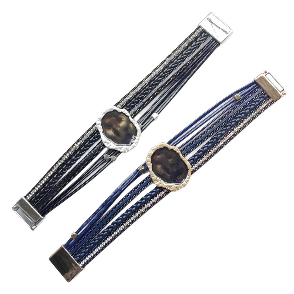 European Bohemian Antique Leather Bracelet with Magnetic Buckle - Multi-layer Wide Design