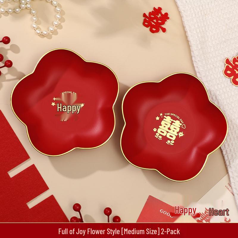 Wedding & Engagement Fruit and Candy Plate - Elegant Red Ornament for Living Room
