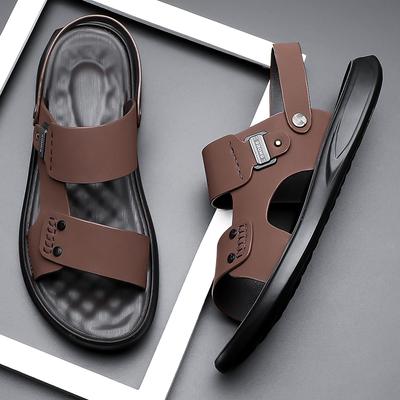 Mode Vente Chaude Été Sandales Homme Extérieur Antidérapant Homme Plage Plates Fait Main Cuir PU Sandaly Mode Homme Chaussures Aquatiques de Gué Pantoufles