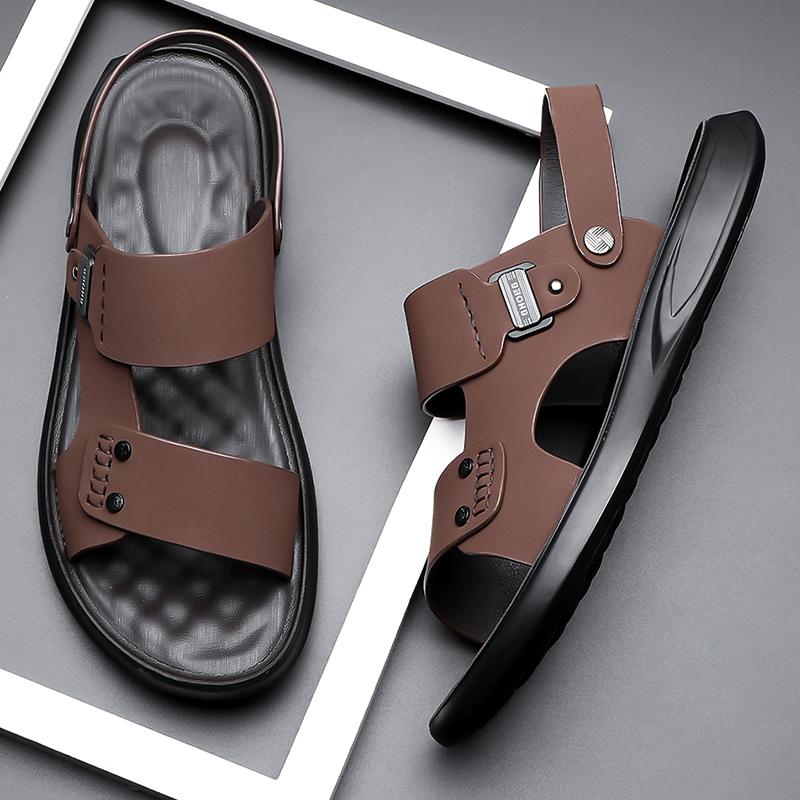 Fashion Hot Sale Summer Mens Sandals Outdoor Non-slip Men Beach Flats Handmade PU Leather Sandaly Fashion Men Wading Aqua Shoes Slippers