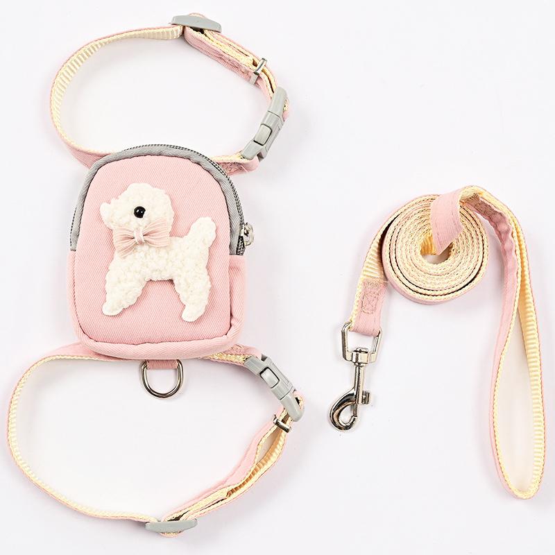 Adjustable Pet Vest-style Chest Saddle Bag Cartoon Rope Traction Dog Travel Supplies Backpack Harness Set