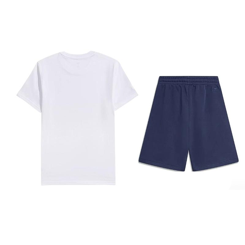 Li-Ning Solid Color Breathable Versatile Short Sleeve T-Shirt And Mid Waist Five Point Shorts Casual Sports Set Unisex Sets AHSUA49-1+AKSU613-2