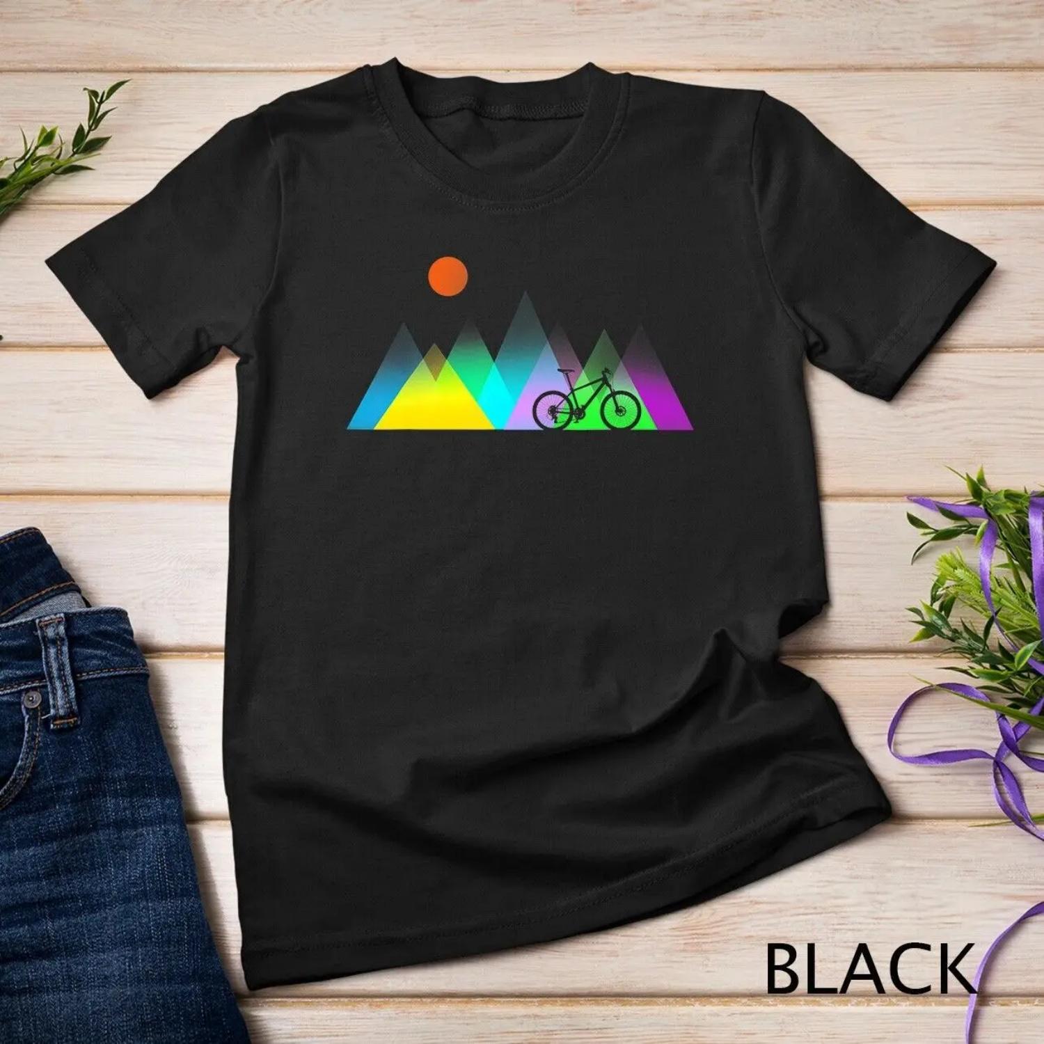 Geometric mountains and MTB gift T Shirt S