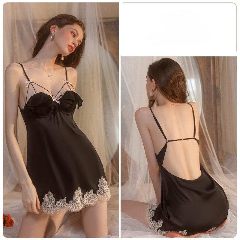 Plus Size Women’s Sexy Nightgown Lace Backless Camisole Padded Underwire Nightdress