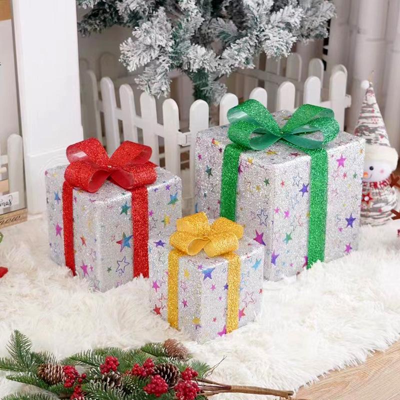 

Christmas Glowing Decoration Gift Box Ornament With Bow Christmas Lighting Box Outdoor Light Lighting Christmas Box None білий