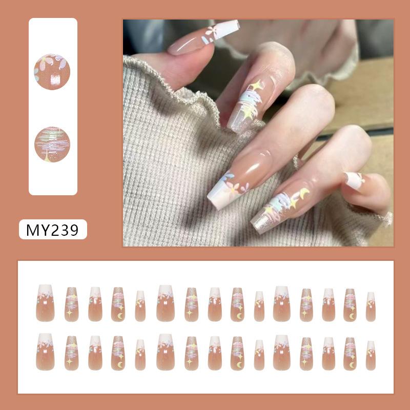 Fingertips Fantasy Stars and Moons Flowering Cat s Eye French Girl Niche European and American ins Wind Detachable Wearing Armor 30 pieces