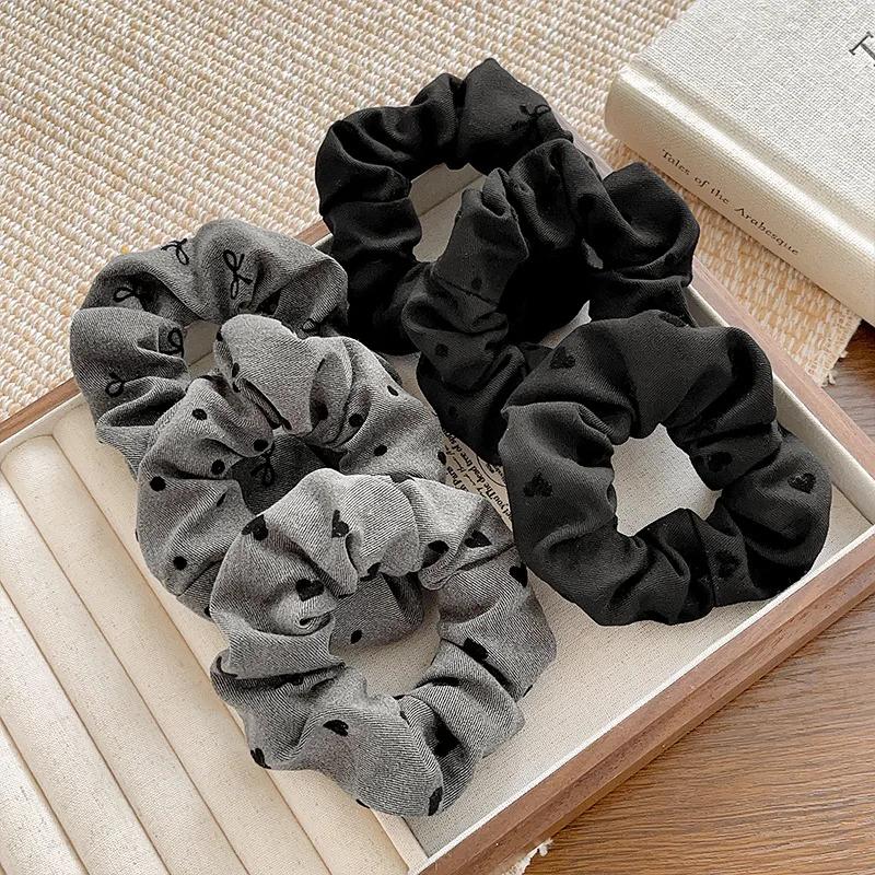 2pcs Elegant Black and Gray Cloth Bow Hair Rope for Women Temperament High Ponytail Hair Rope Fashion Girl Does Not Hurt Scr
