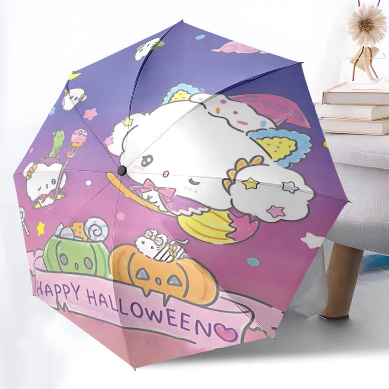 1pc Halloween Ghost Cloud Umbrella - Automatic Opening/Closing, Portable 3-Fold Design, 8-Rib Iron Frame Outdoor Umbrella, Festival Gift for Fans, Tra