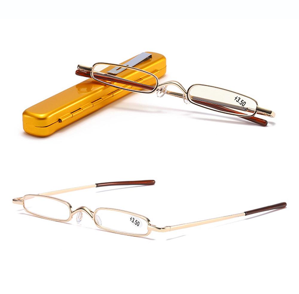 Portable Mini Reading Glasses Men Women Business Ultralight Small Rectangle Blue Light Eyeglasses with Case +100 +125 +150 +400