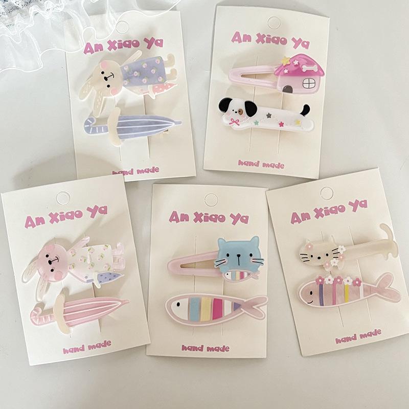 

Очаровательный набор мультяшных заколок для волос в виде рыбок, котят и кроликов для детей - детские заколки для волос сбоку, для челки и типа «утиный клюв»