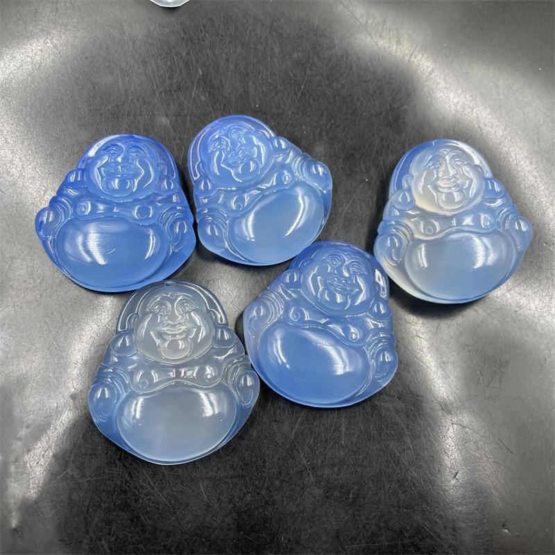 Blue Chalcedony Agate Maitreya Buddha Jade Pendant