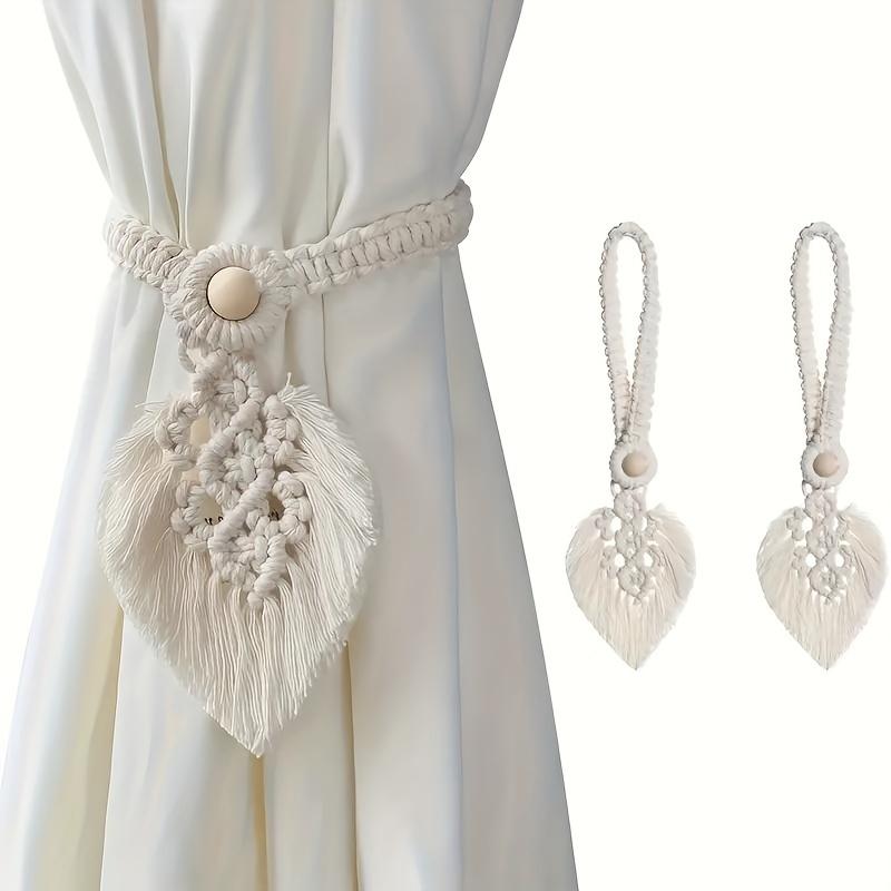 Bohemian Macrame Curtain Tieback Set (2Pcs) - Handmade Adjustable Curtain Tiebacks, Beautifully Designed - Made Of Soft Cotton Blend Material, 2pcs бежевый