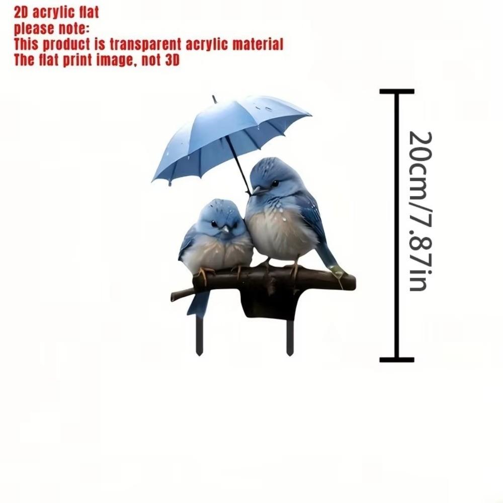 2D Flat Design Blue Bird Garden Figurine Umbrella Decor Acrylic Yard Ornament Garden Stake
