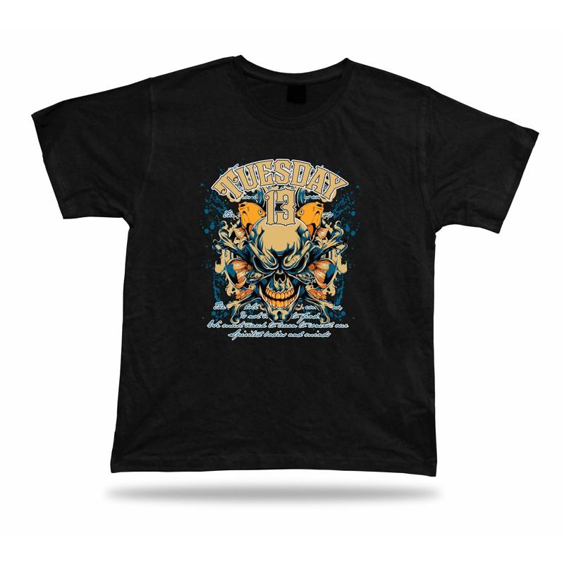 Tshirt Tee Shirt Birthday Gift Idea Tuesday 13 Lucky Number Evil Skull Emblam