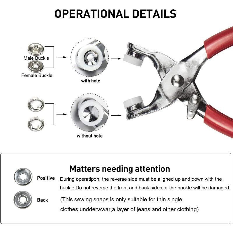 100pcs Metal Prong Snap Fasteners Buttons Solid Hollow Press Button Studs With Pliers Tool Kits For Clothes Bags Garment Sewing