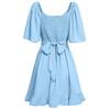 Women Spring Solid Color V-Neck Short Lotus Leaf Sleeve Short Dress Summer Casual A-Line High Waist Above Knee Dresses S-XL