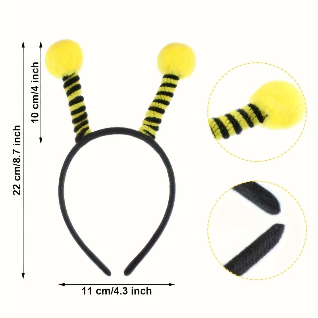 Bee Headbands with Antennae and Antennae Headwear, Plastic, Hand Wash Only, No Feathers, for Bee Themed Party Decorations, Universal Holiday Use