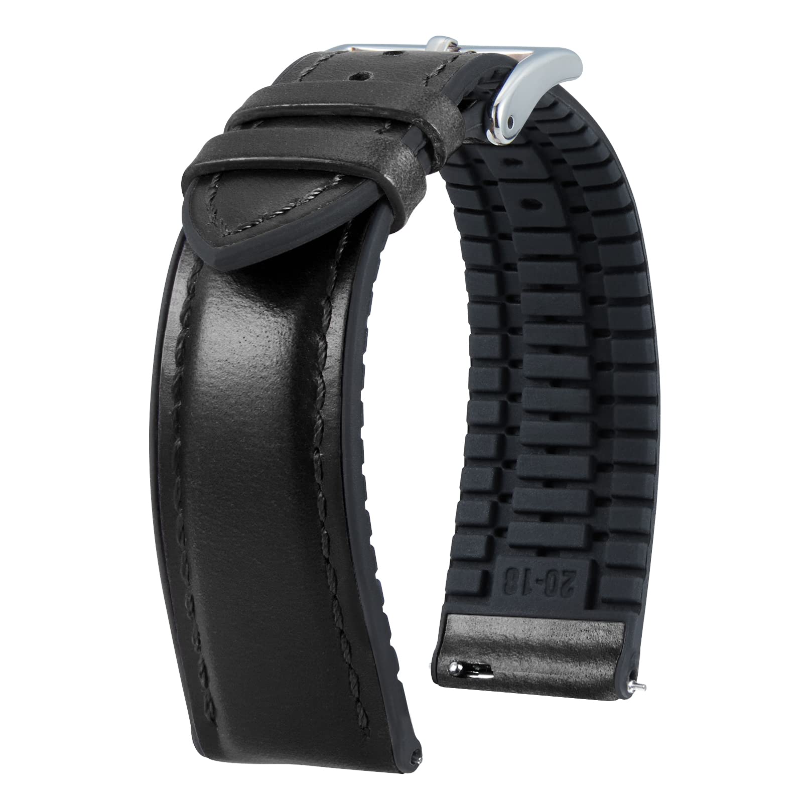 

[BINLUN] Leather Watch Strap, Quick Release, Leather, Watch Band, Inner Silicone, Breathable, 18 mm