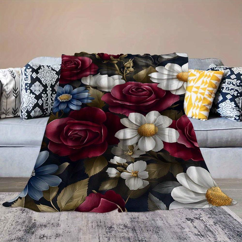 Элегантное покрывало «Сад роз» Двусторонний фланелевый плед для романтического декора Всесезонный комфорт Цветочная роскошь Подарок 75x90cm