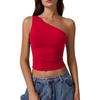 Women Summer One Shoulder Solid Slim Fit Cropped Tank Top