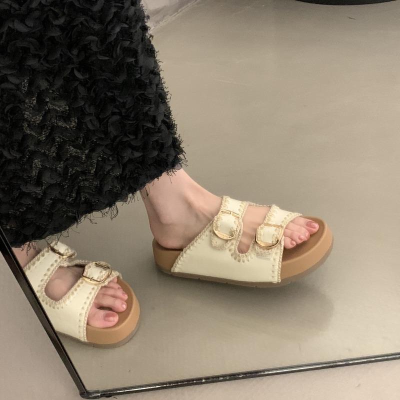 

Soft leather version~ thick-soled slippers women s summer wear new one-word slippers high-end cool slippers 35