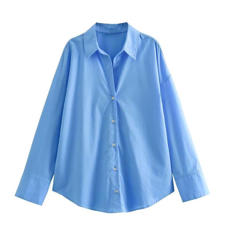 Women Fashion Spring Cotton Oxford Long Sleeve Single-breasted Lapel Blouse Street Clothing Shirt Chic Ladies Tops Mujer