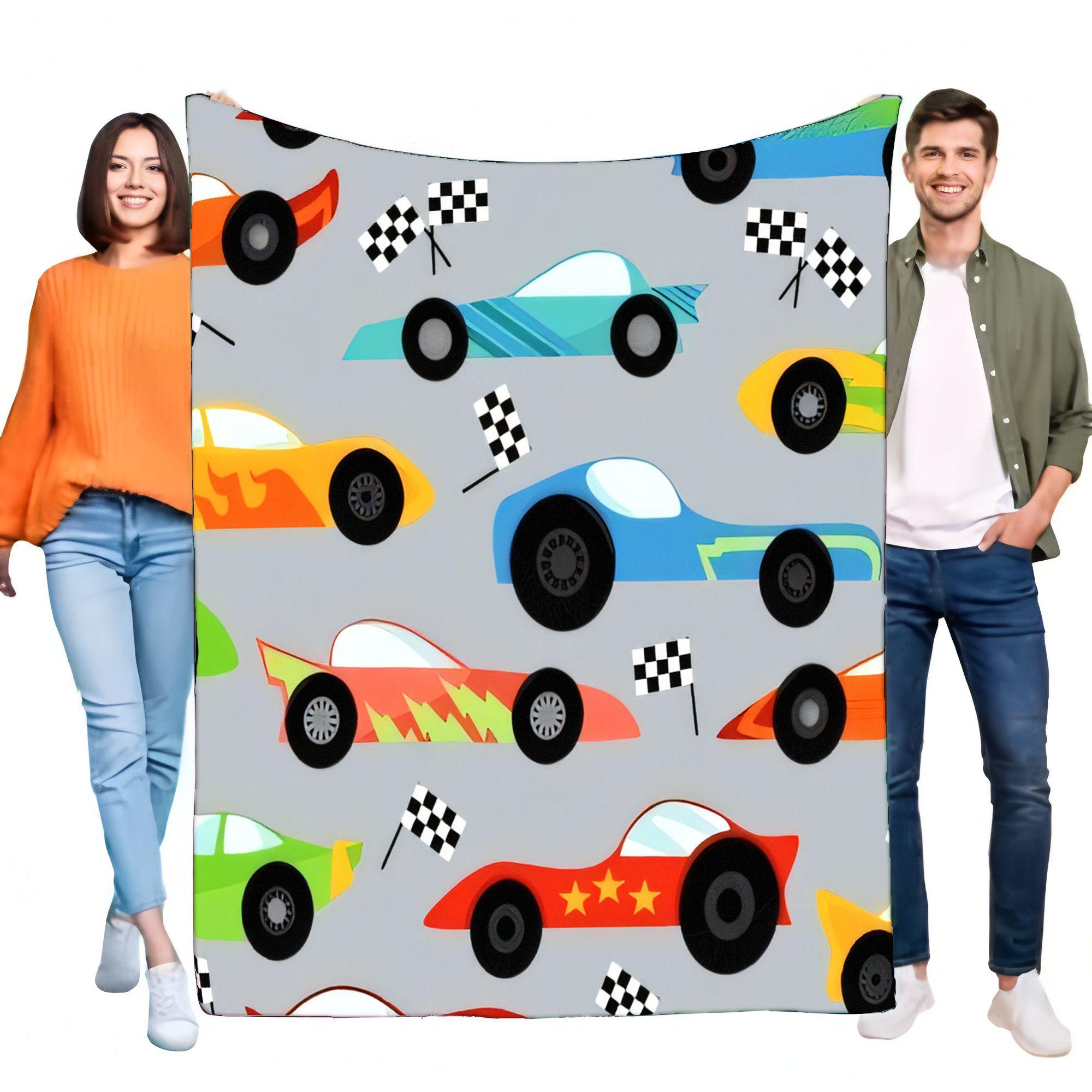 Colorful Racing Cars Blanket Soft Plush Throw Cozy Lightweight for Kids Bedroom Decor Perfect Gift for Car Lovers and Birthday P 75X95CM